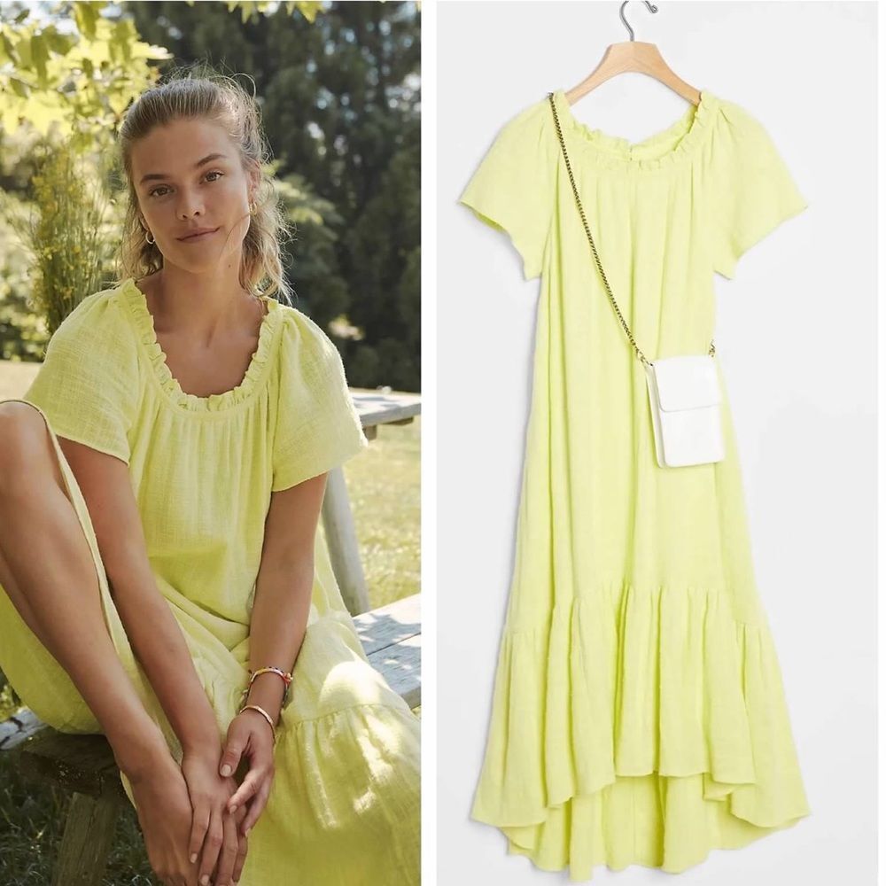Anthropologie Maeve Light Yellow-Green Chartreuse Casual Maxi Dress XXS Petite